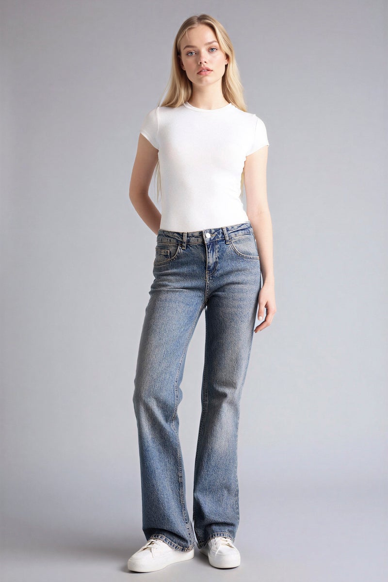 ديفاكتو بنطلون جينز طويل بخصر منخفض - Image 2